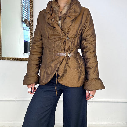 2000's sandro ferrone brown iridescent puffer jacket