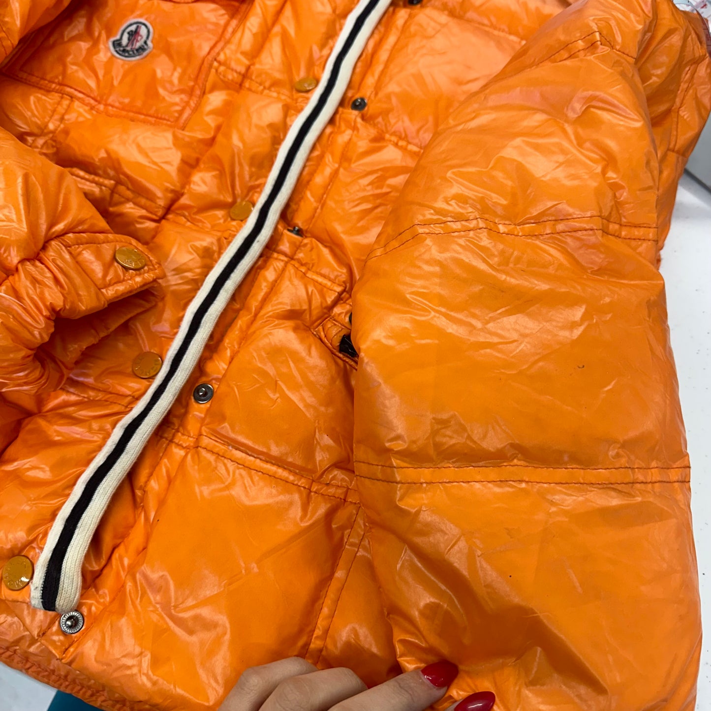 vintage orange moncler down filled puffer coat