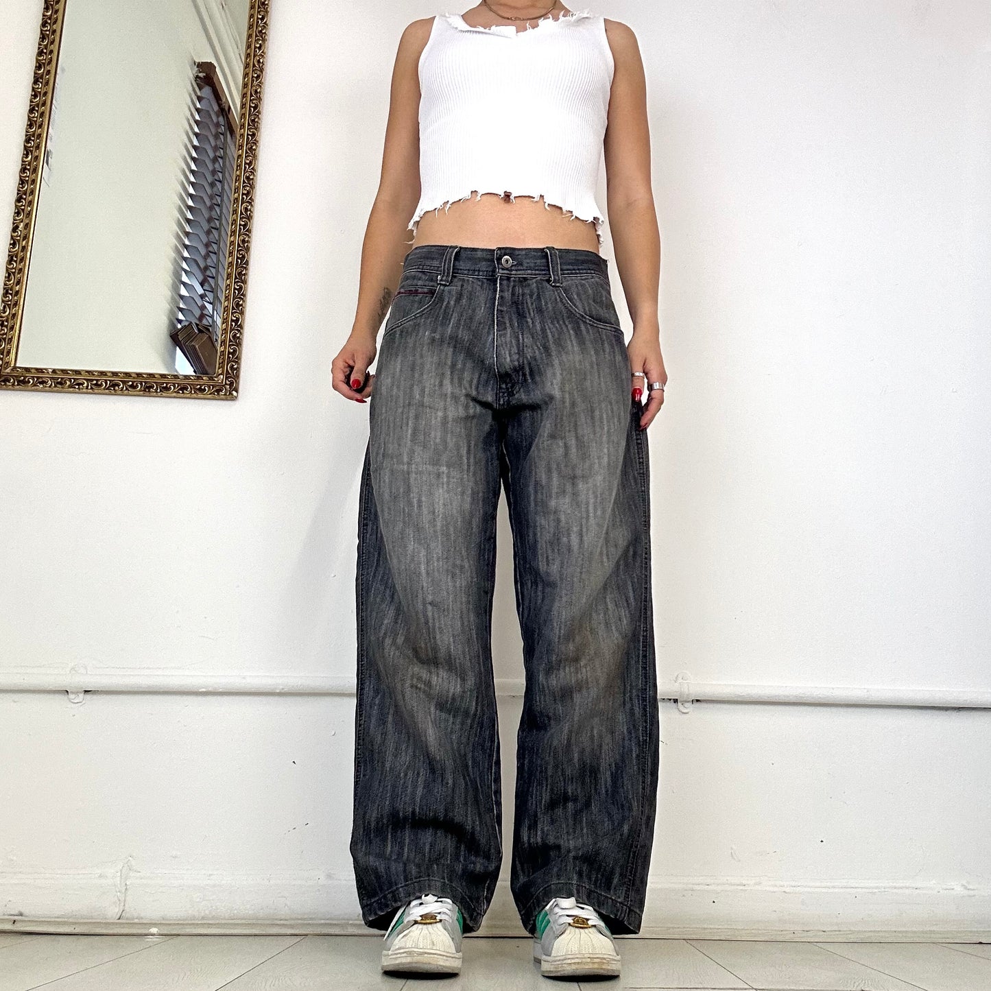 grey baggy denim jeans by wckd