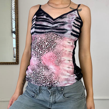 2000's morgan de toi pink leopard print mesh cami