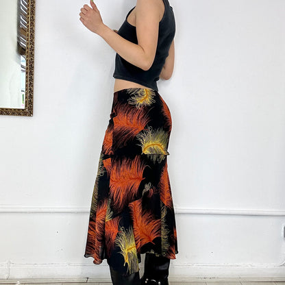 00’s vibrant feathers mesh maxi skirt