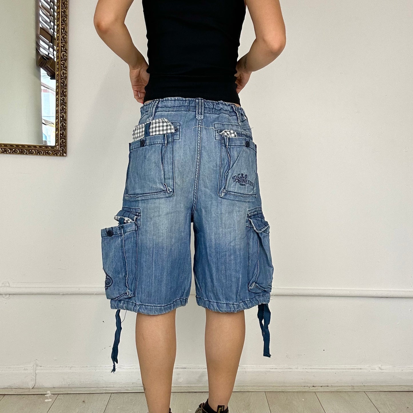 baggy denim cargo shorts