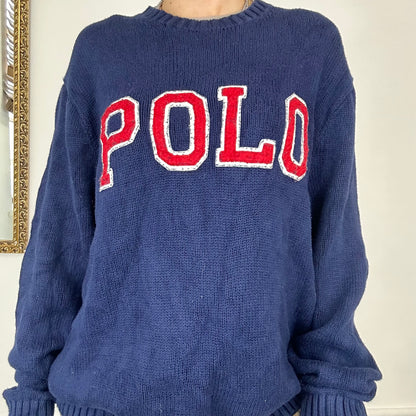 vintage navy polo knit jumper by ralph lauren