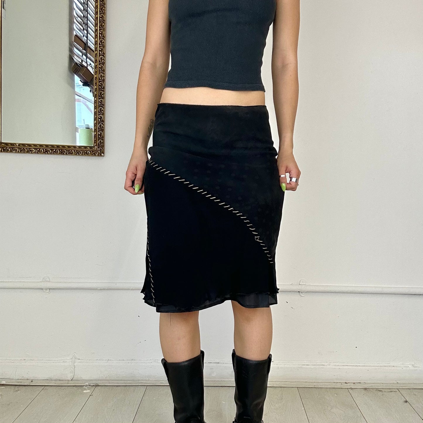 2000's black mesh midi skirt