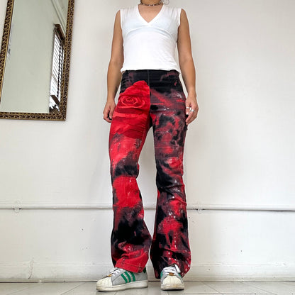 2000's rose patterned flared trousers