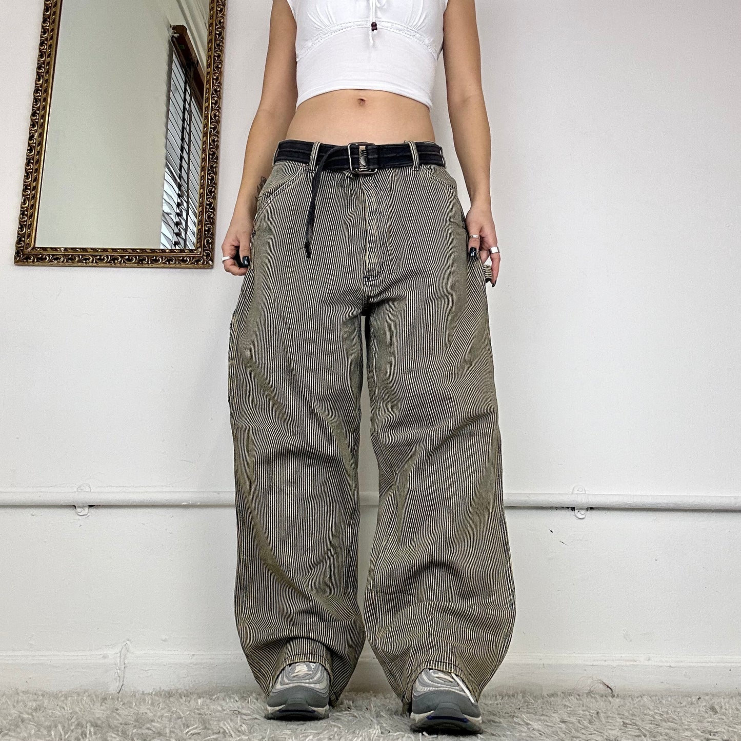 2000's pinstripe cargo jeans