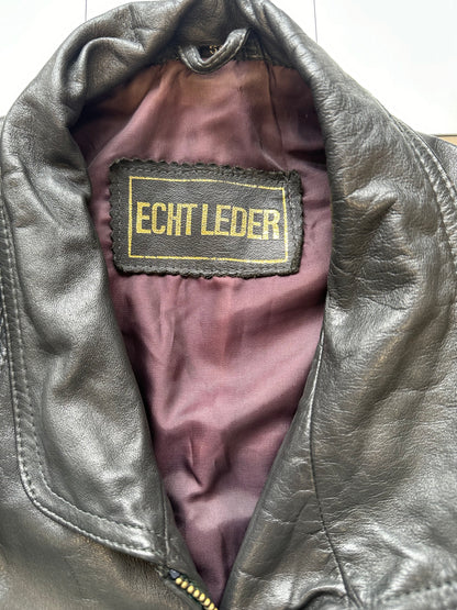 vintage black leather bomber  jacket