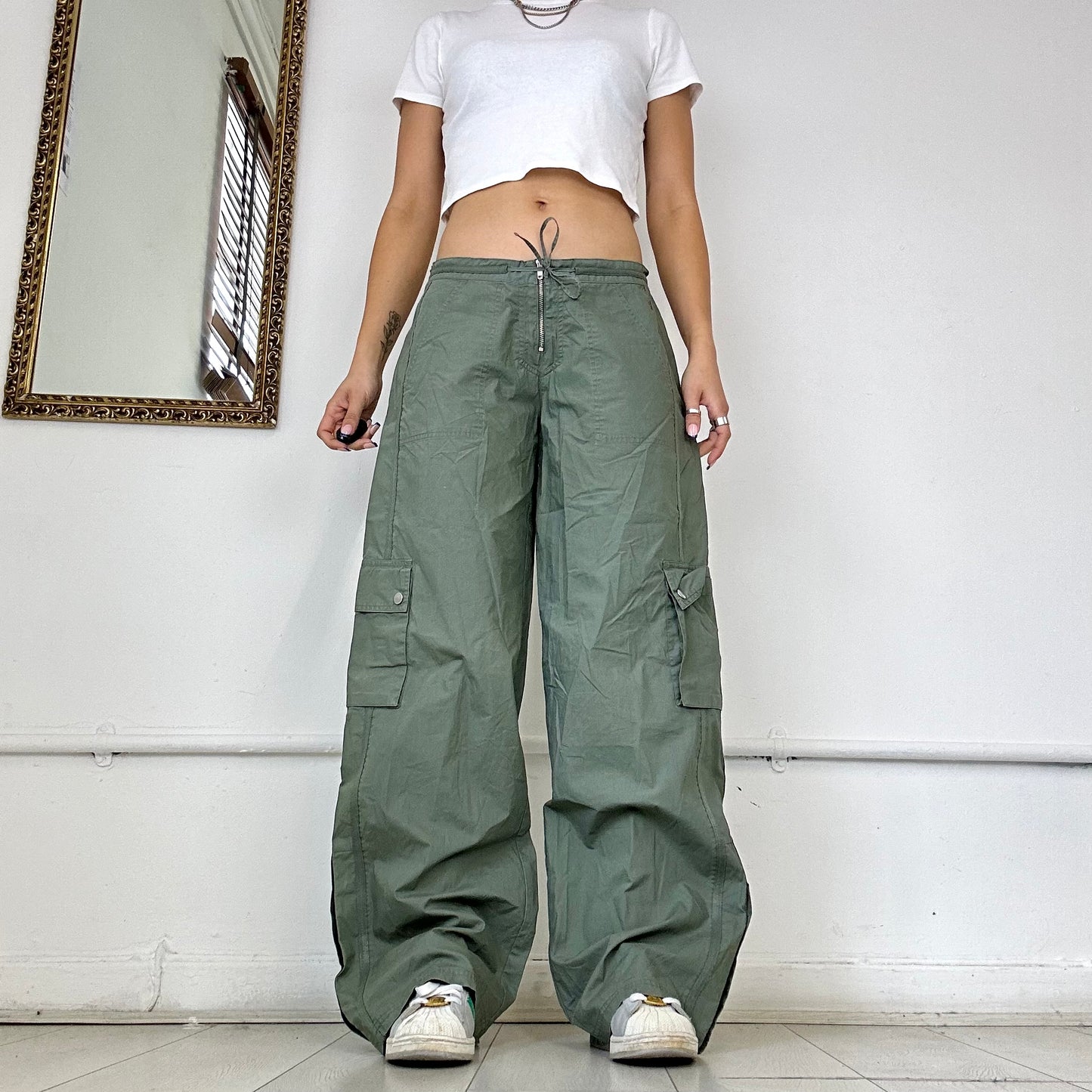 khaki wide leg cargo trousers