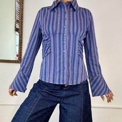 vintage italian striped fitted button up shirt