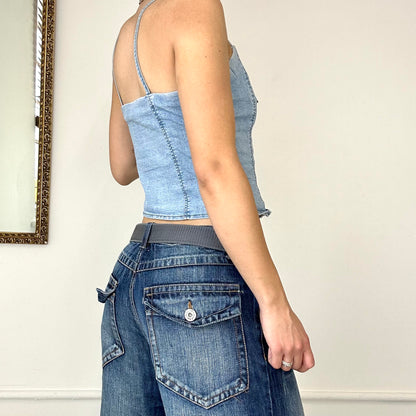 2000's lace up denim corset top