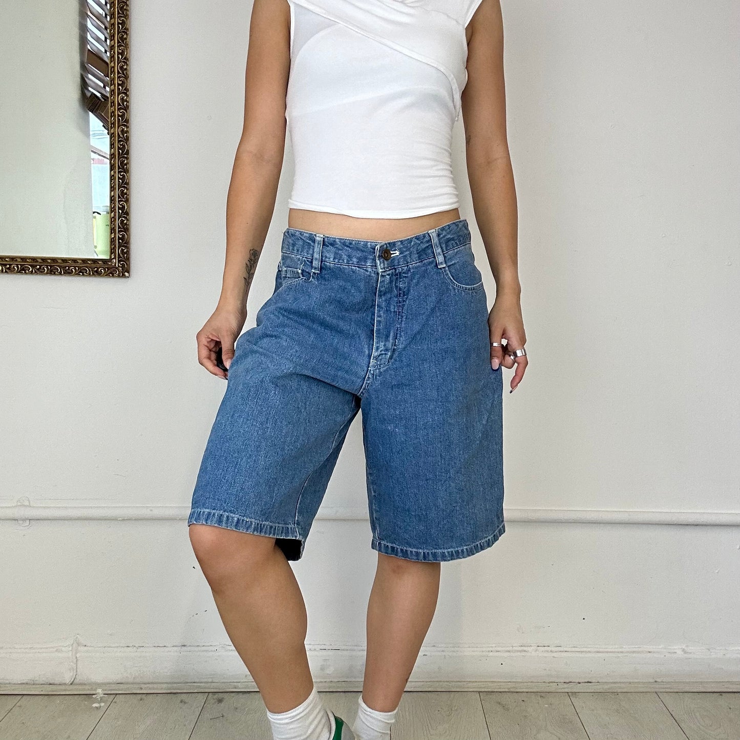 vintage mid wash denim shorts