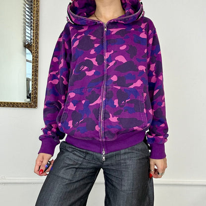 purple full zip a bathing ape shark zip up hoodie