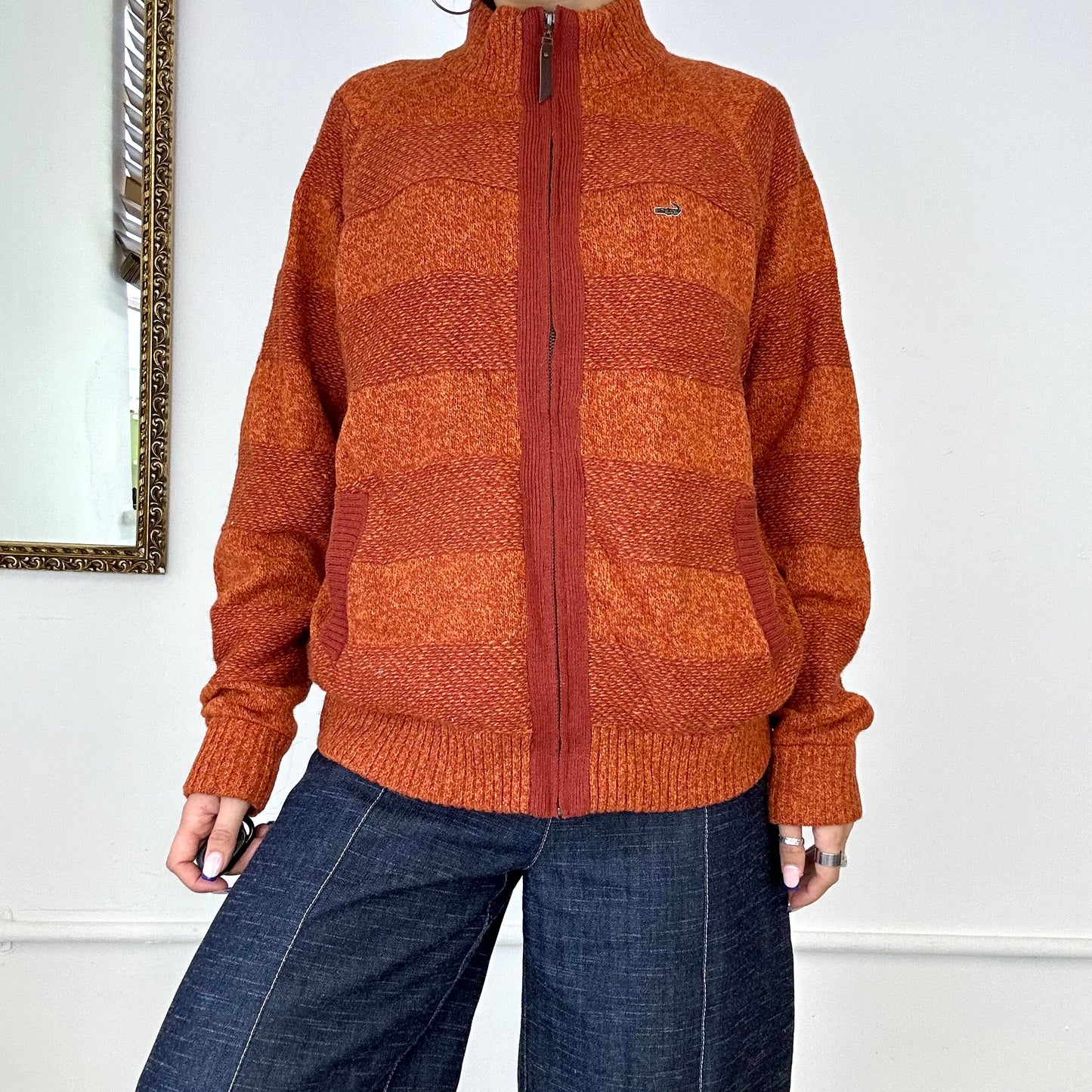 vintage orange knit zip up jumper