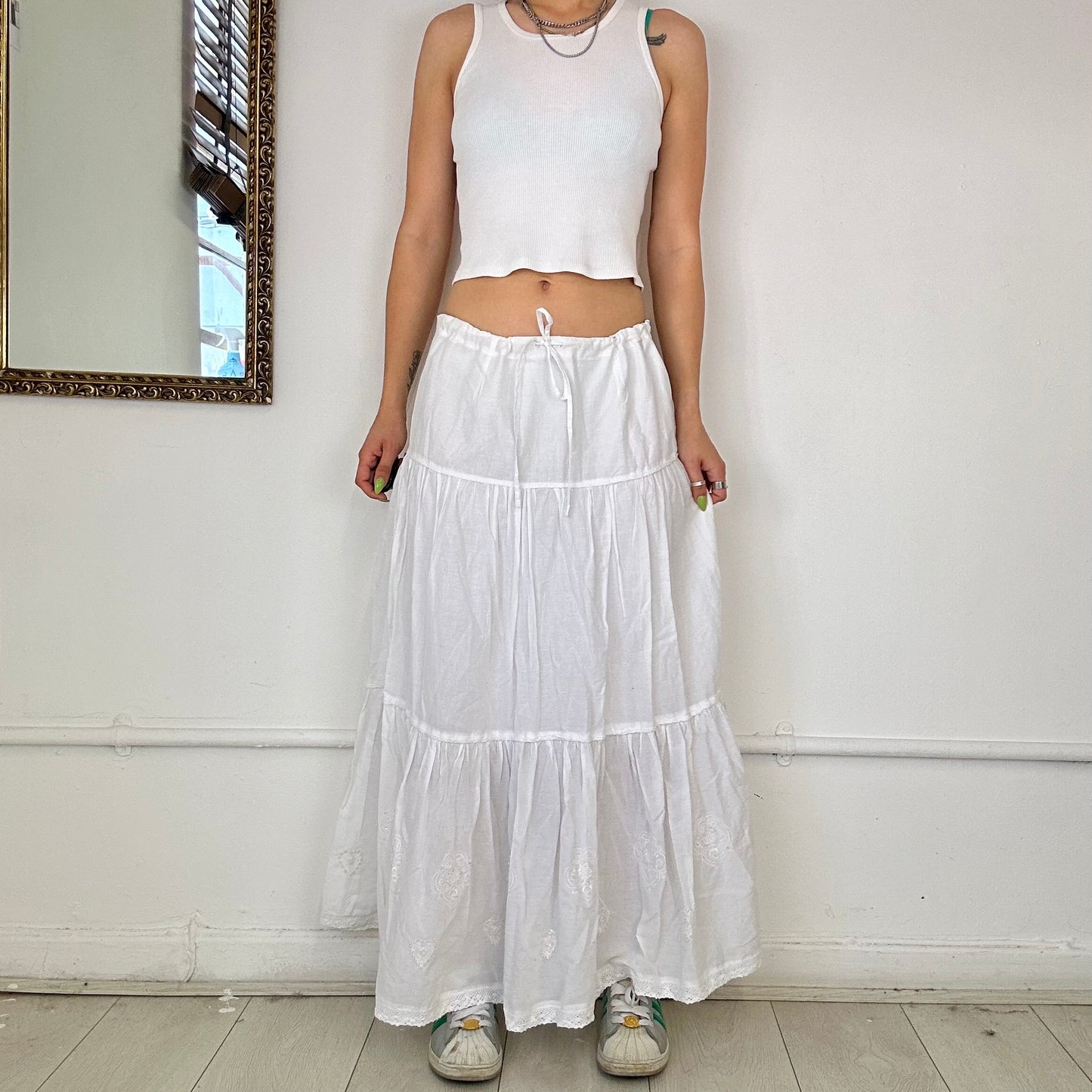 2000's white tiered maxi skirt