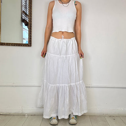 2000's white tiered maxi skirt