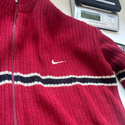 red vintage nike zip up knit jumper