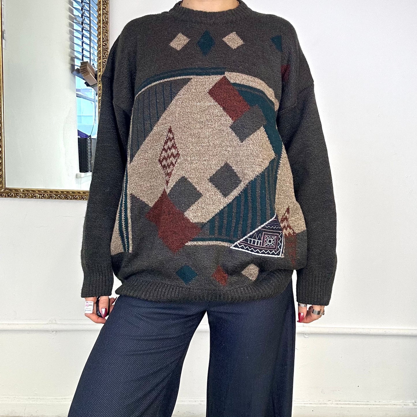 vintage ferre patterned knitted jumper