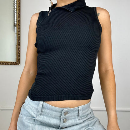 2000's high neck ribbed asymmetric zip tank