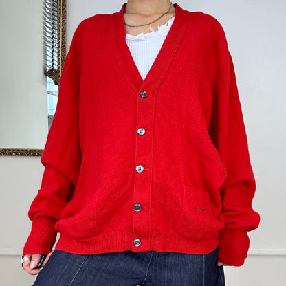 vintage red burberry wool cardigan