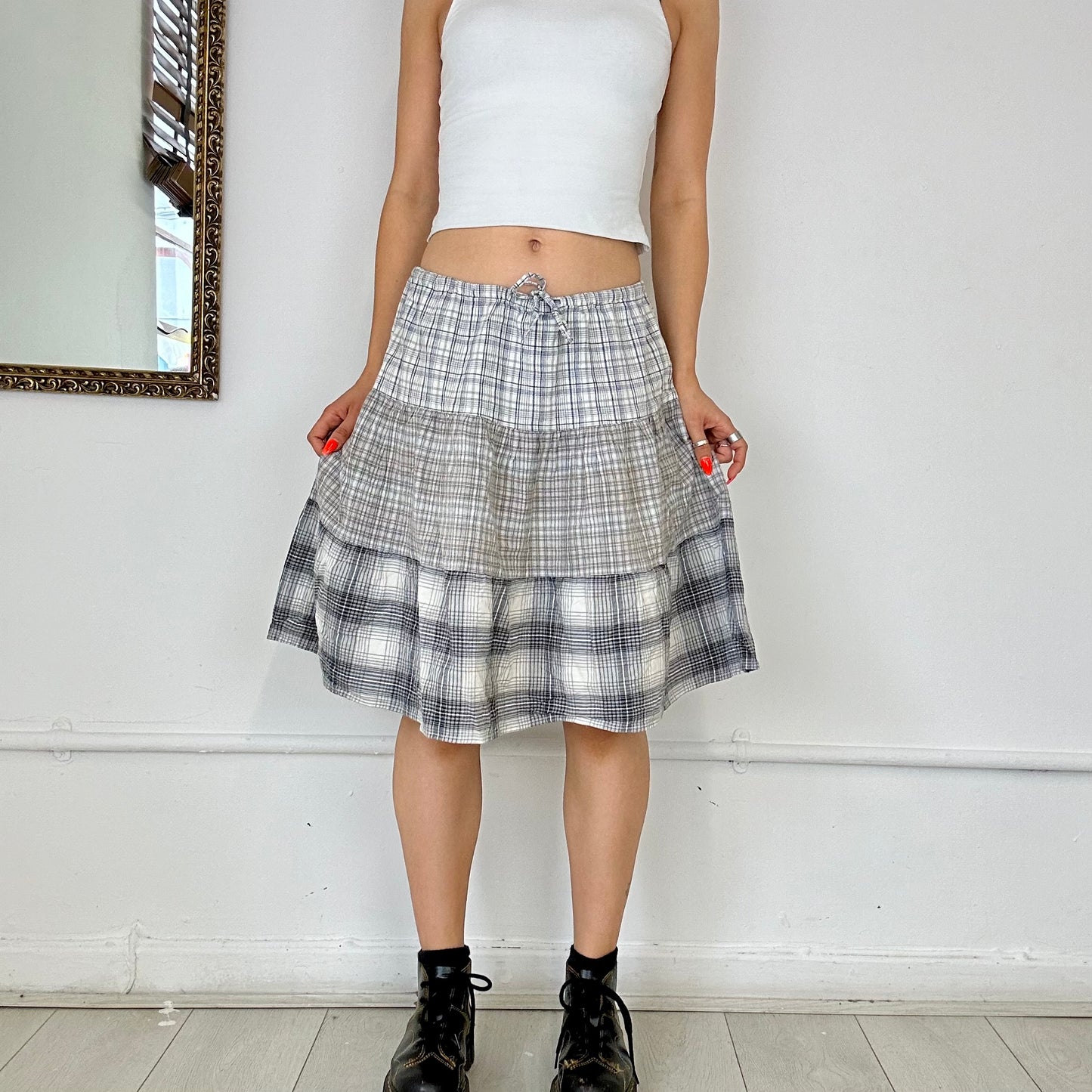 midi checkered flowy skirt