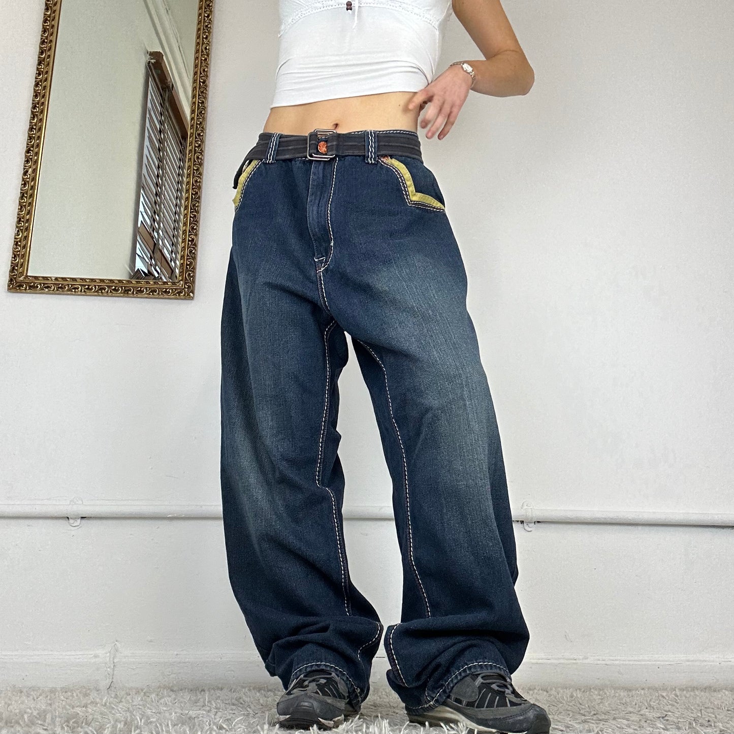 00s baggy skate jeans with embroidered detailing