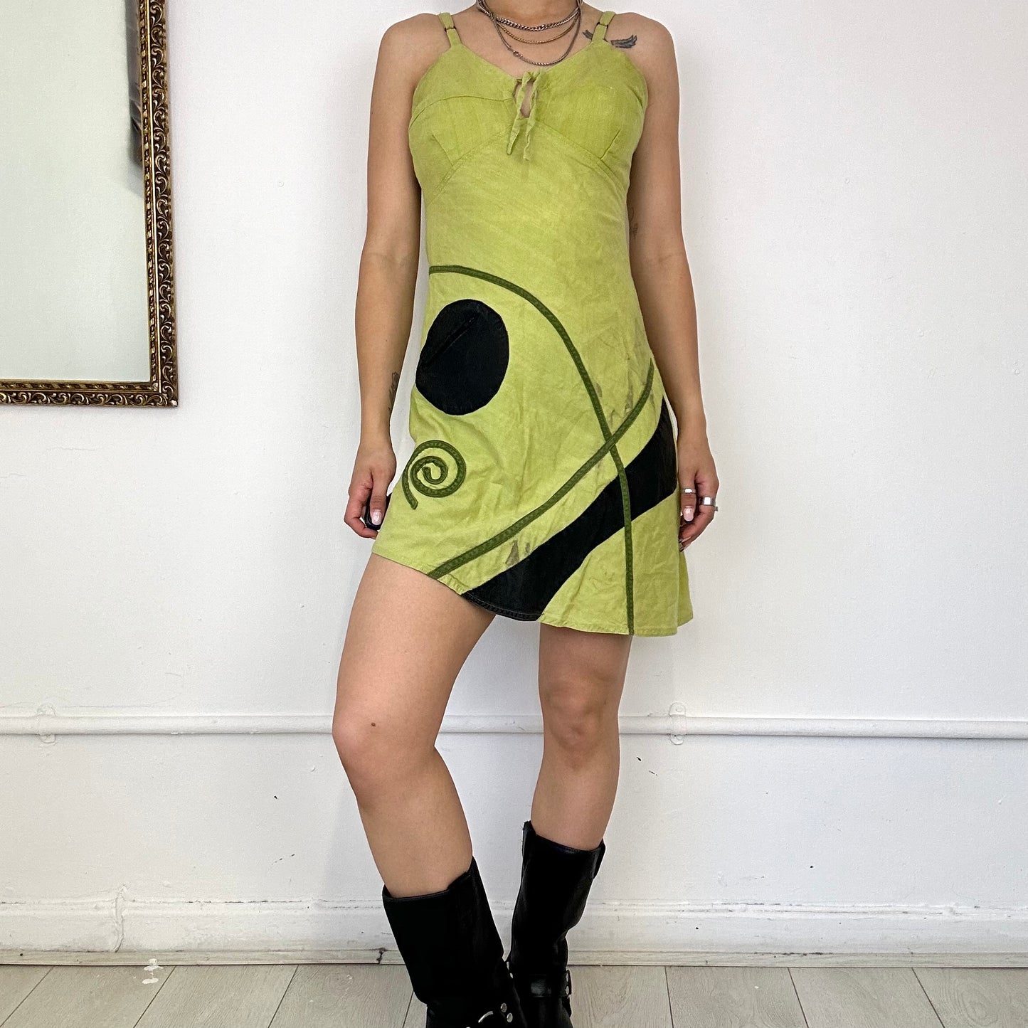 abstract lime Green mini dress