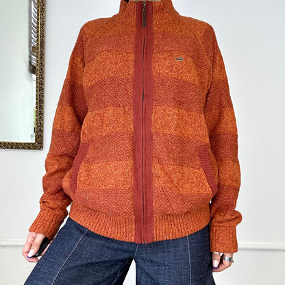 vintage orange knit zip up jumper