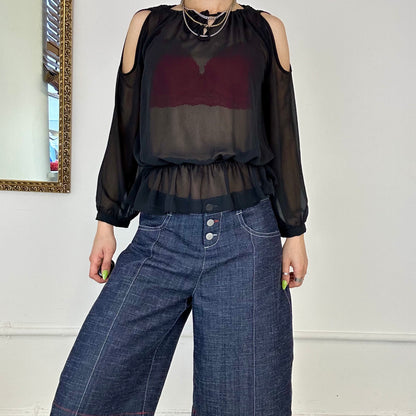 2000’s black frilly sheer blouse