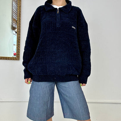 Boss navy knit quarter zip jumper