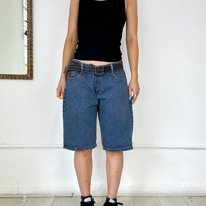 baggy dark wash denim shorts