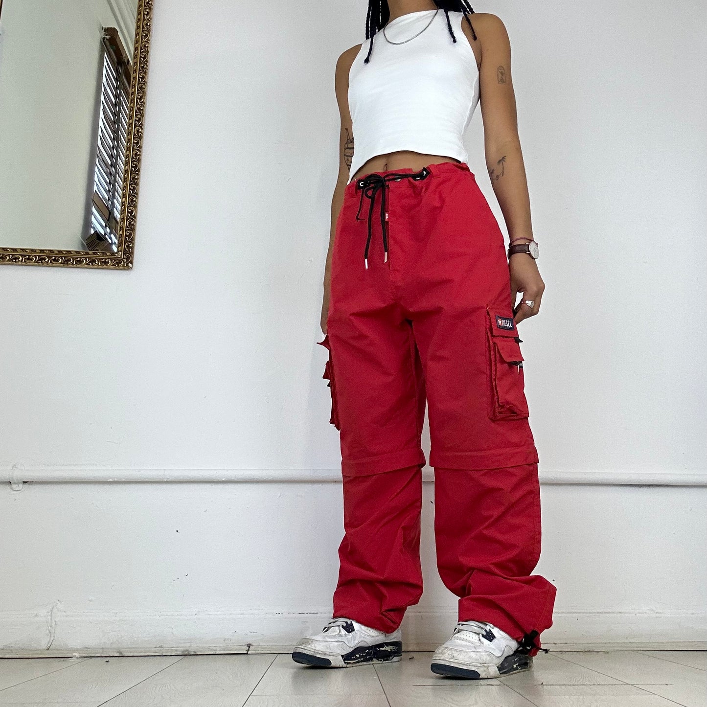 vintage red cargo diesel trousers