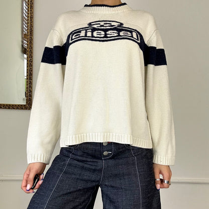 vintage diesel cream knit logo jumper