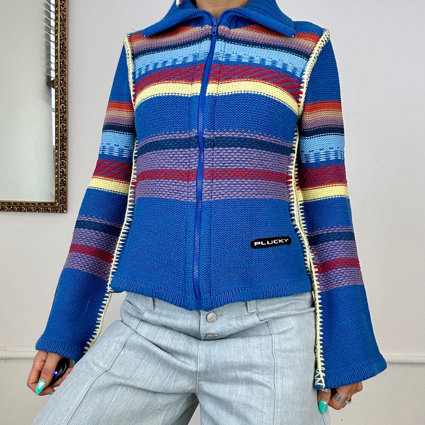 2000's colourful striped zip up jumper