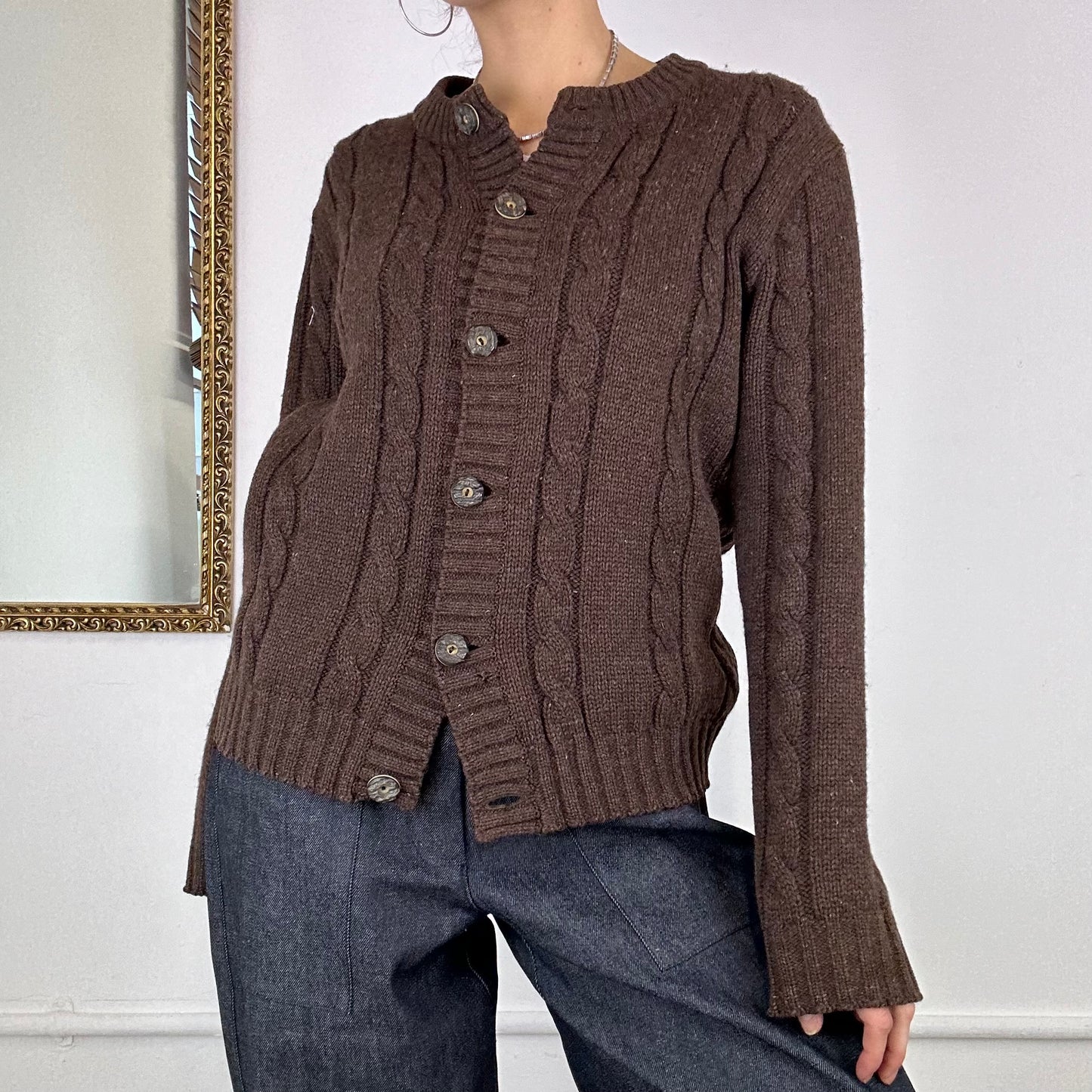 brown chunky knitted cardigan