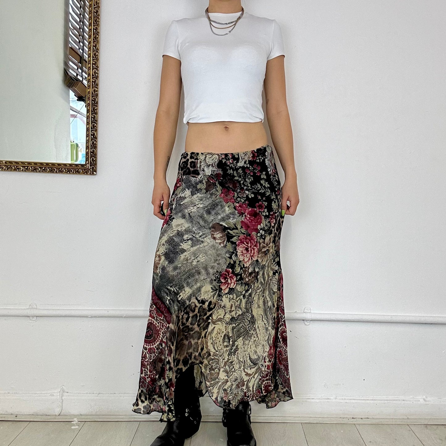 2000’s patterned mesh maxi skirt