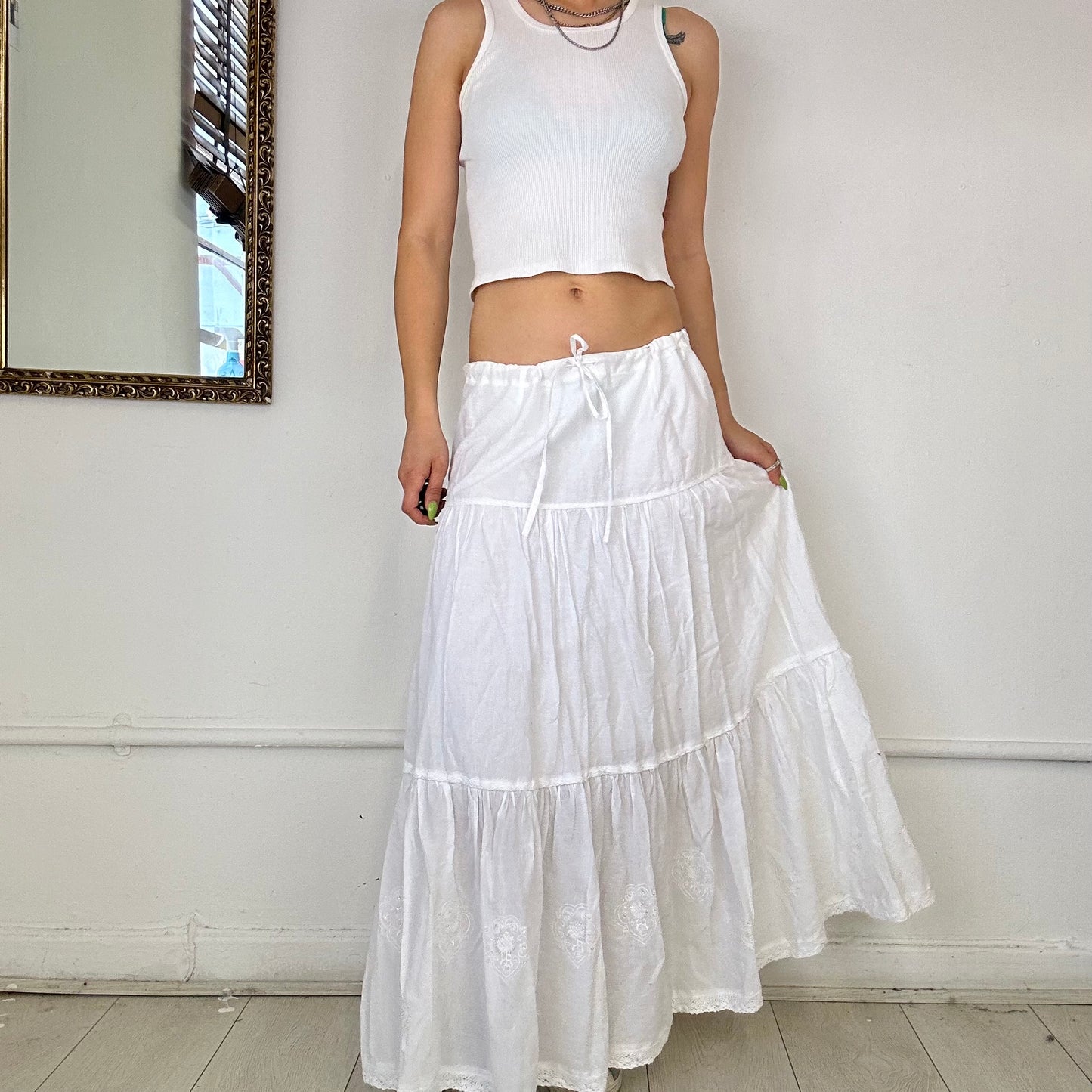 2000's white tiered maxi skirt