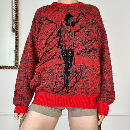 vintage red graphic hugo boss knit jumper