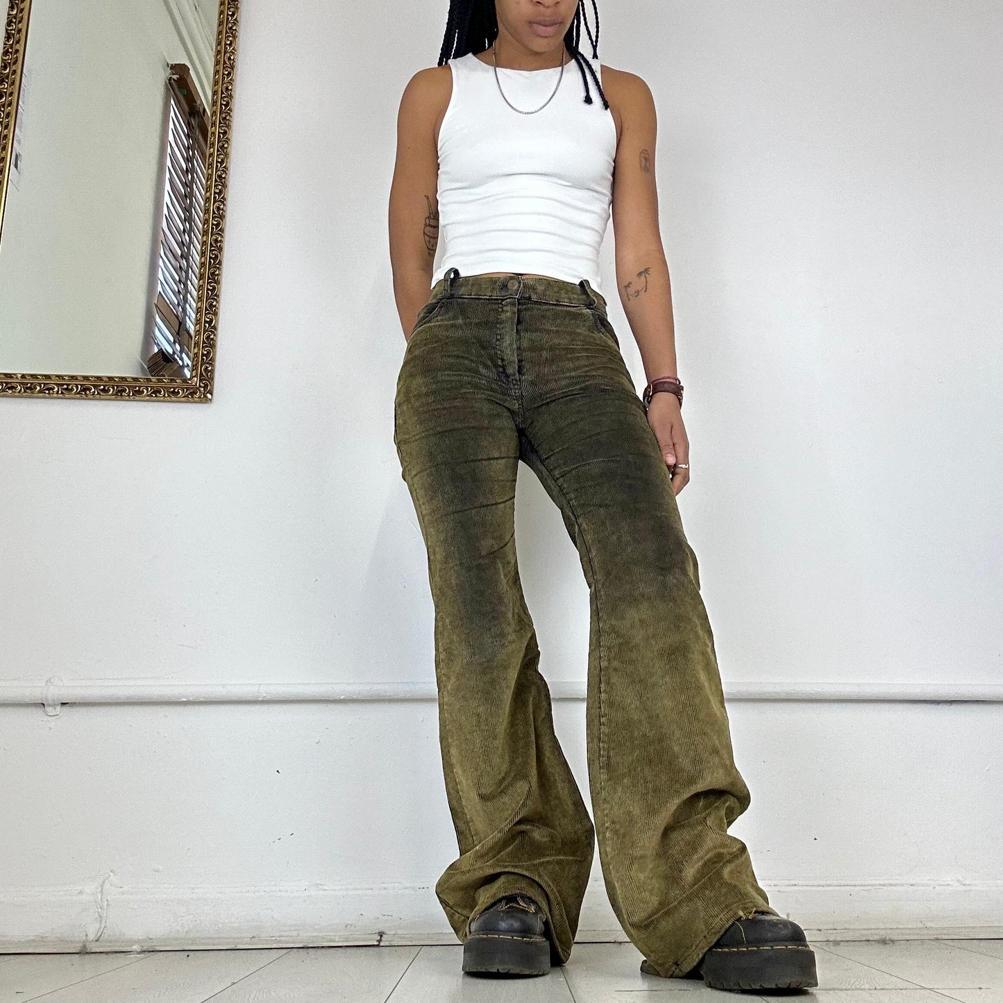 00s two tone corduroy flared jeans