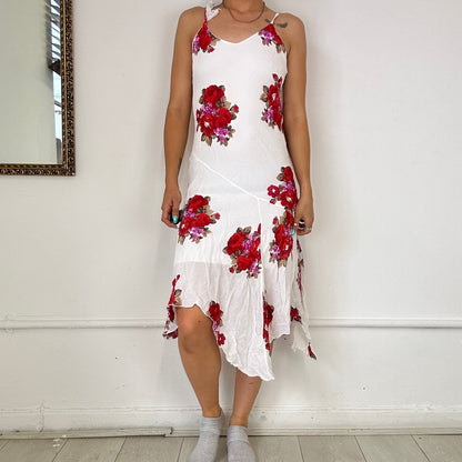 2000's mesh floral white midi dress