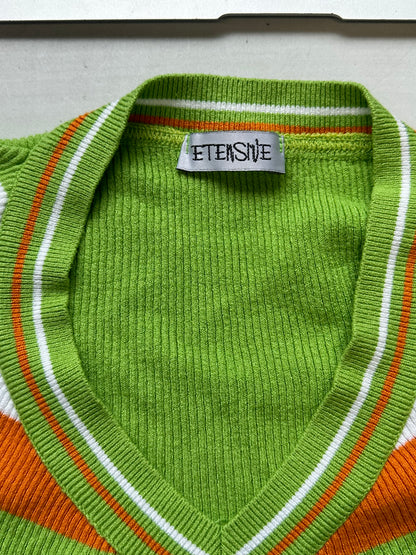 colourful 2000's green pattern long sleeve knitted top