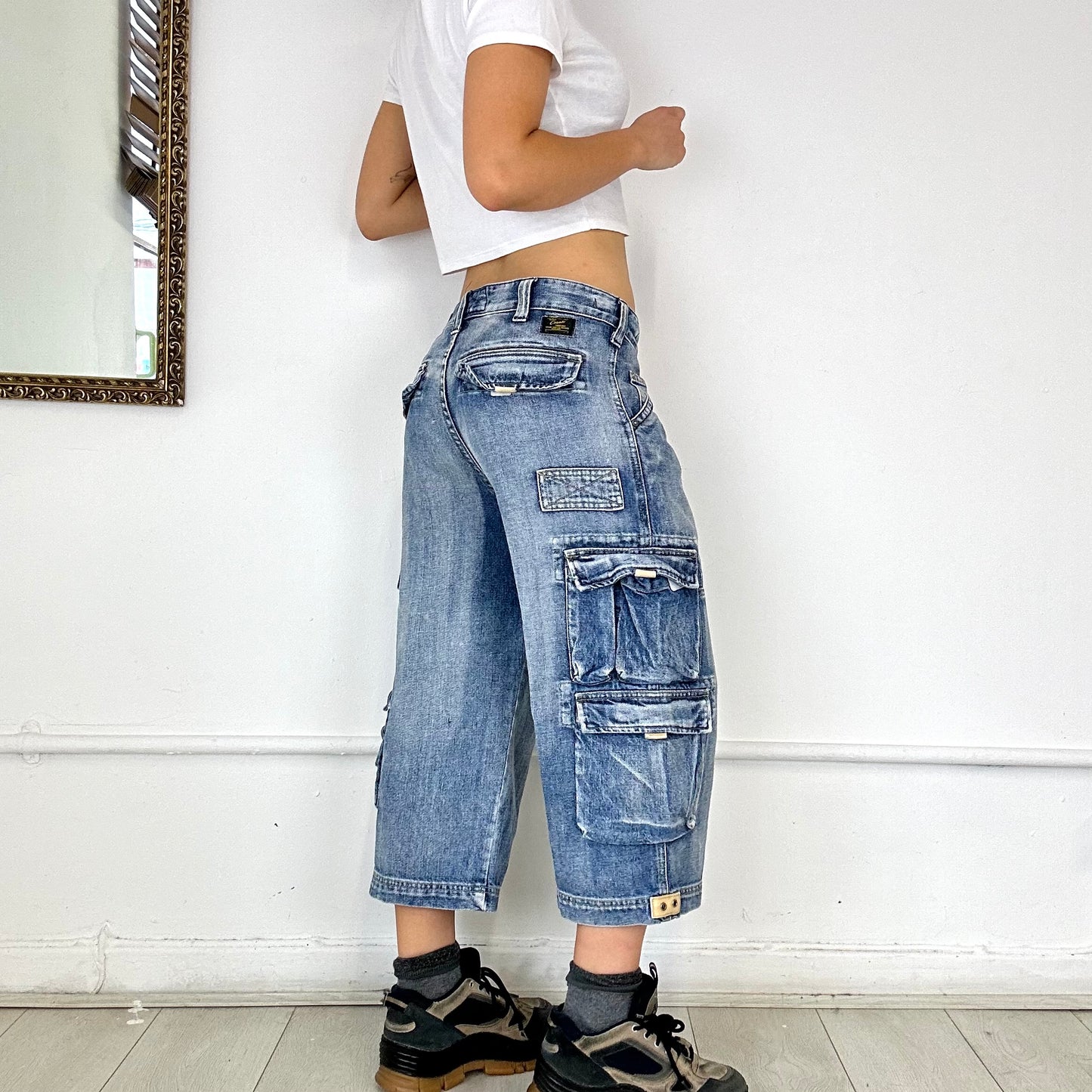 long baggy cargo denim shorts