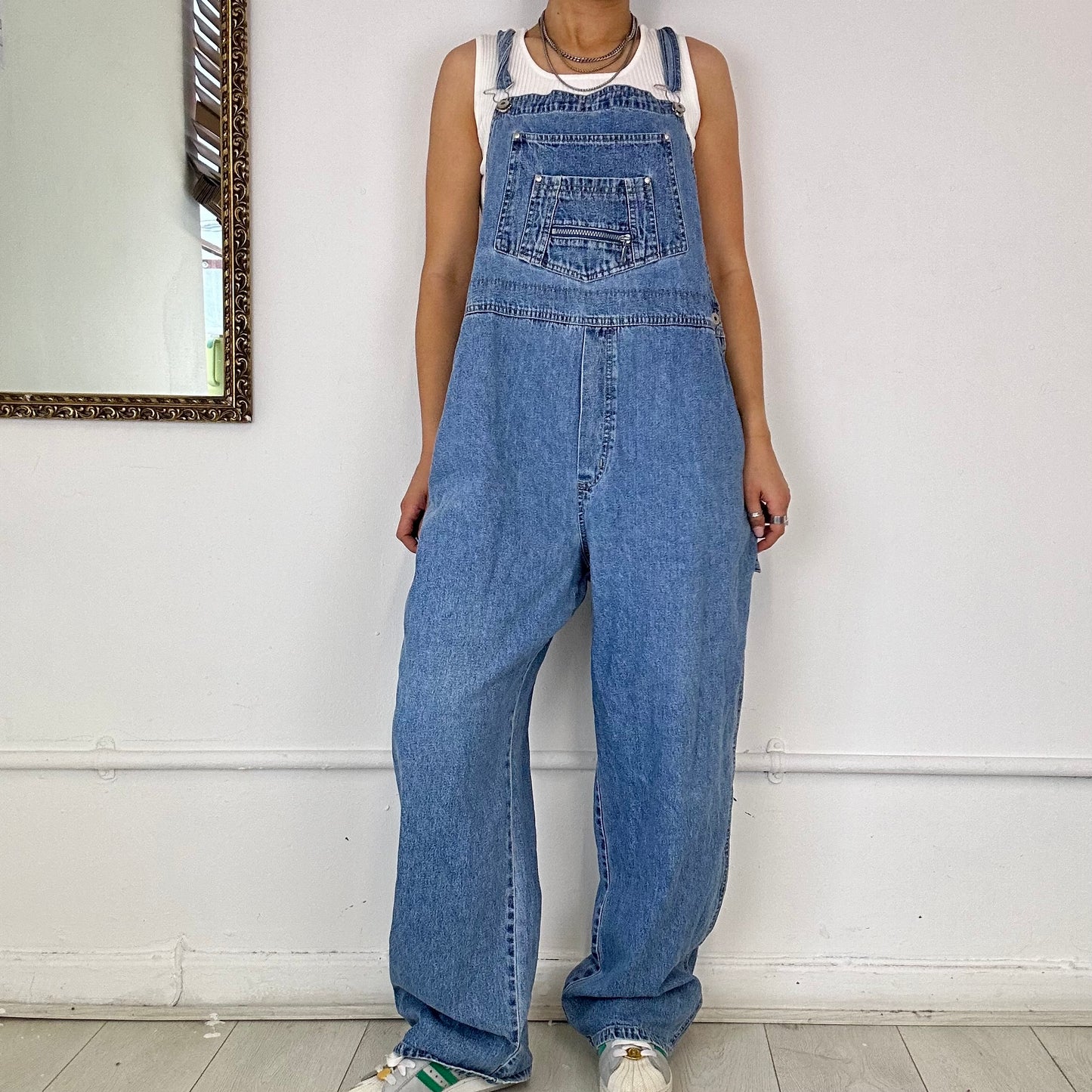 baggy light wash denim cargo dungarees