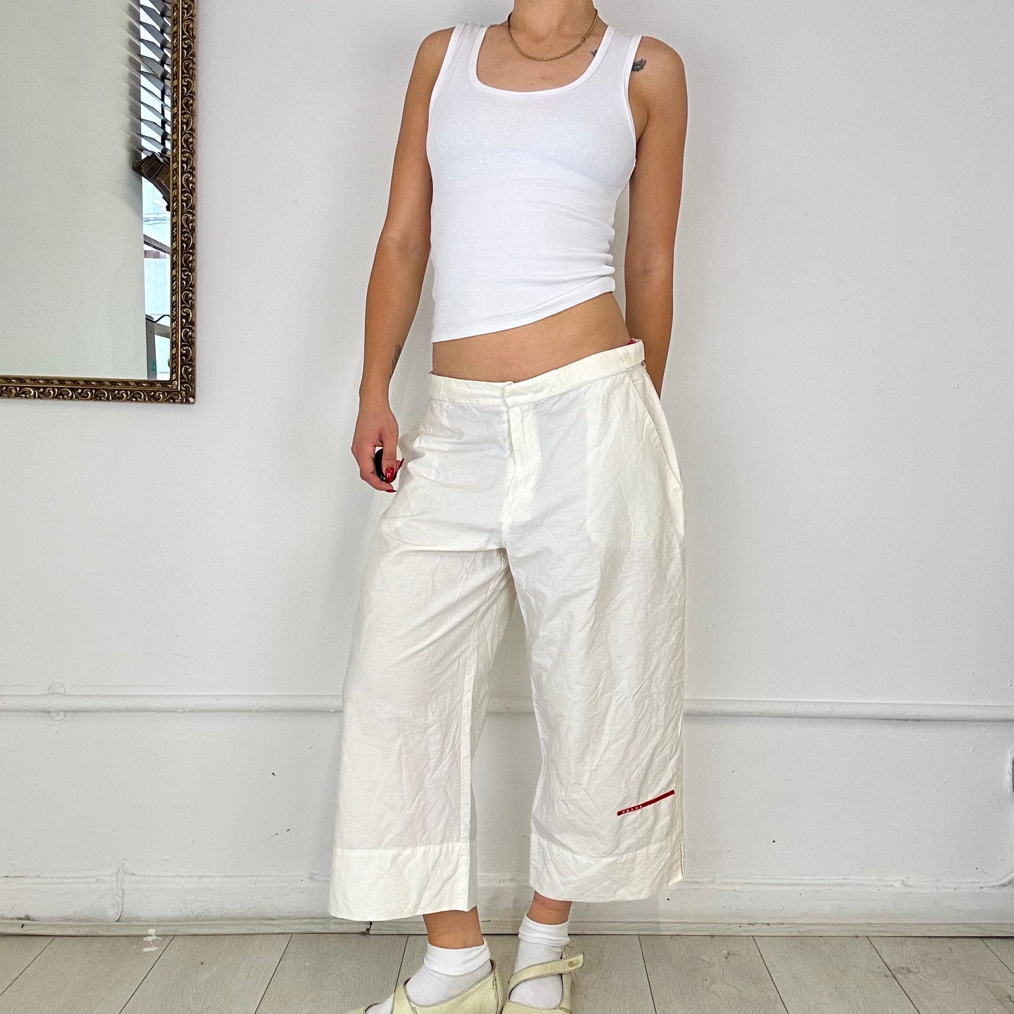 vintage prada capri white cargo trousers