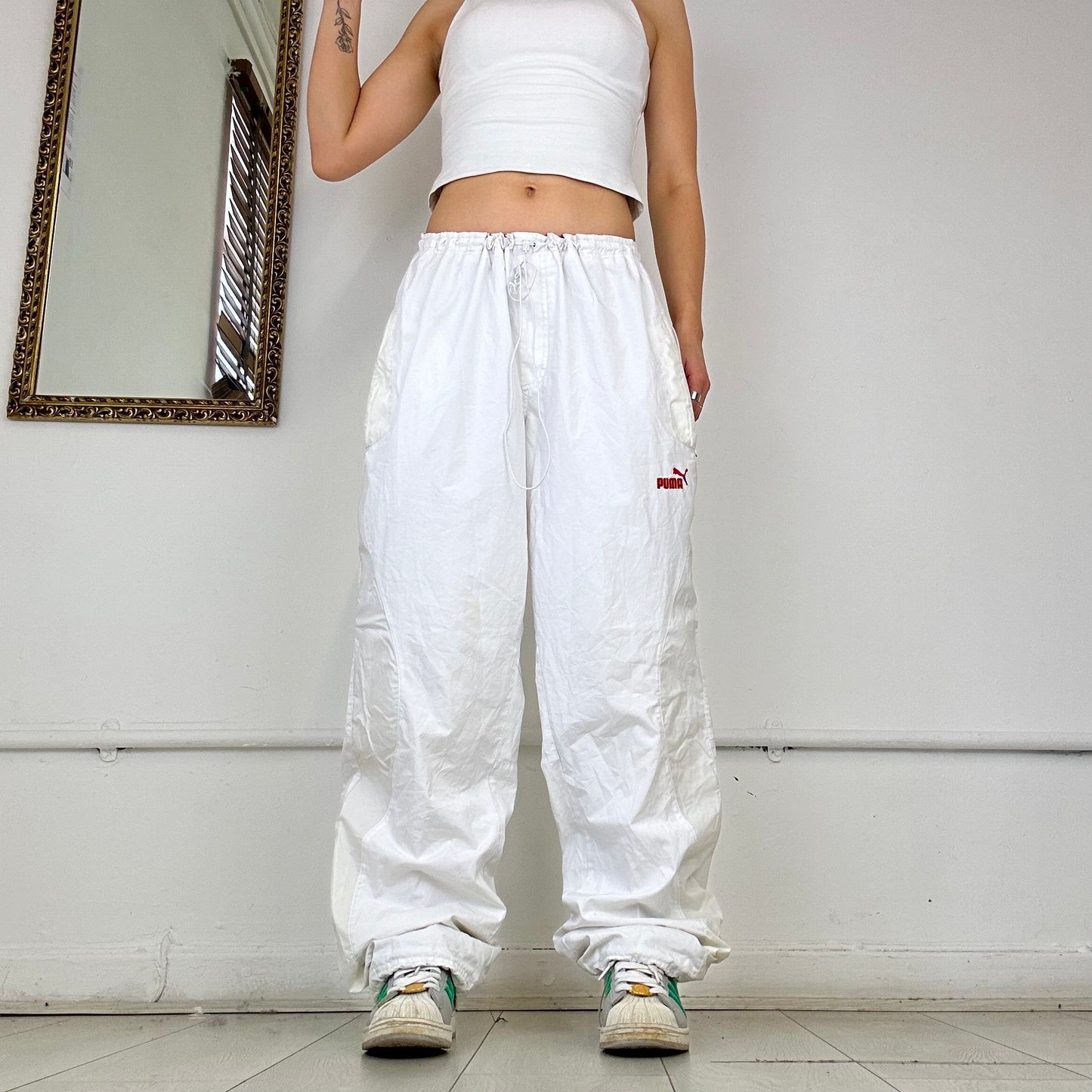 puma white baggy tracksuit bottoms