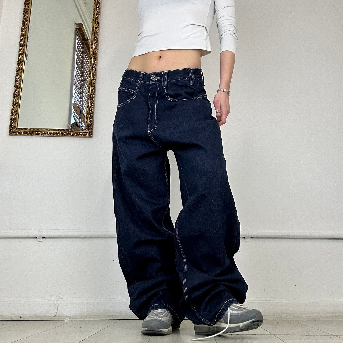 brooklyn dark wash baggy cargo jeans