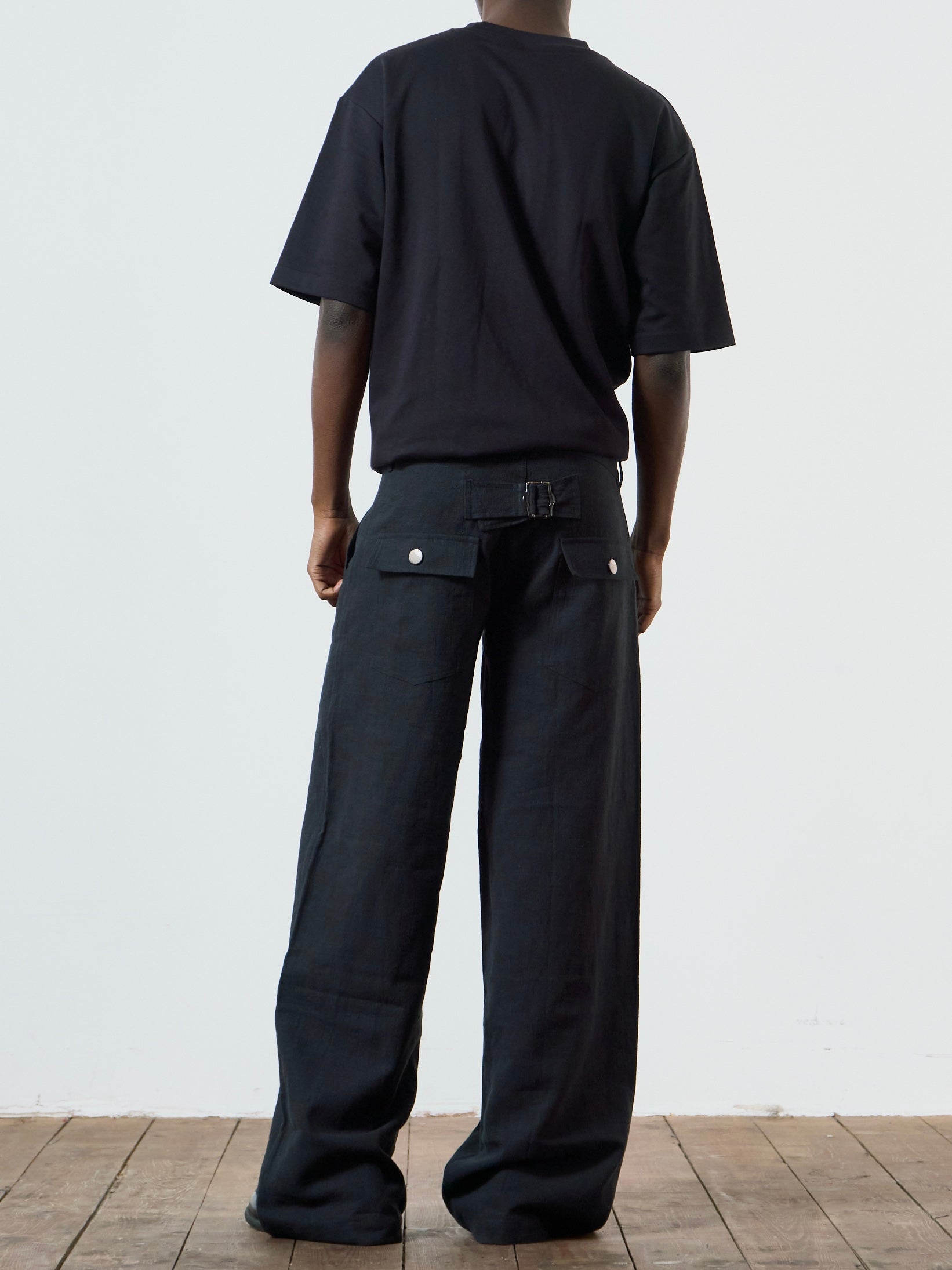 slouch trouser - black linen