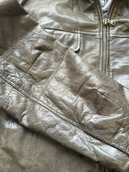 vintage dark olive leather jacket by tommy hilfiger