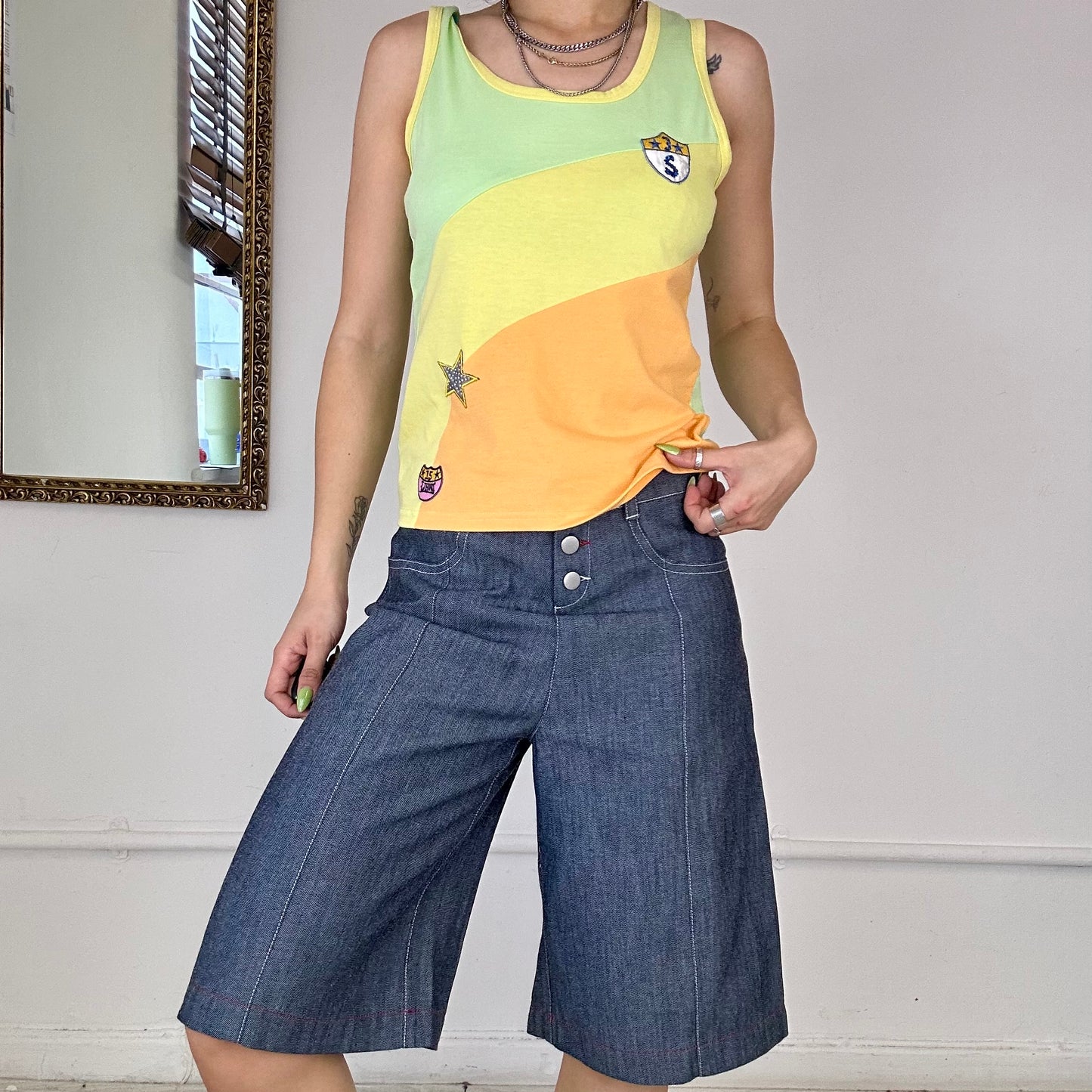 90s asymmetric block colour top