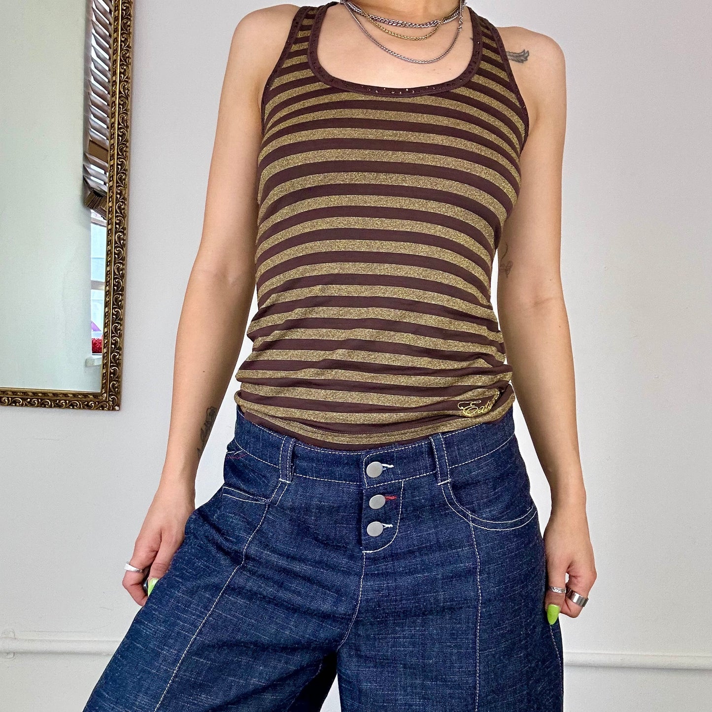 00's exytn browns striped vest top