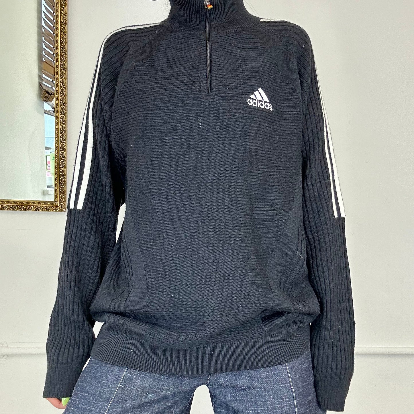 vintage adidas black quarter zip jumper